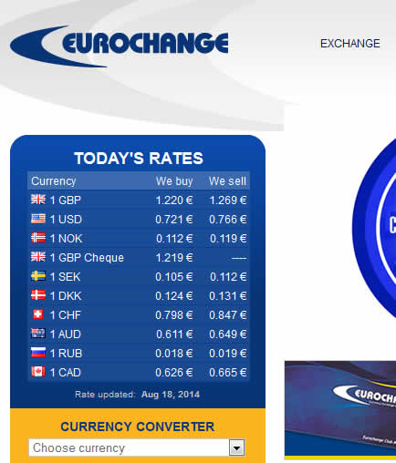 eurochange tourist exchange rates